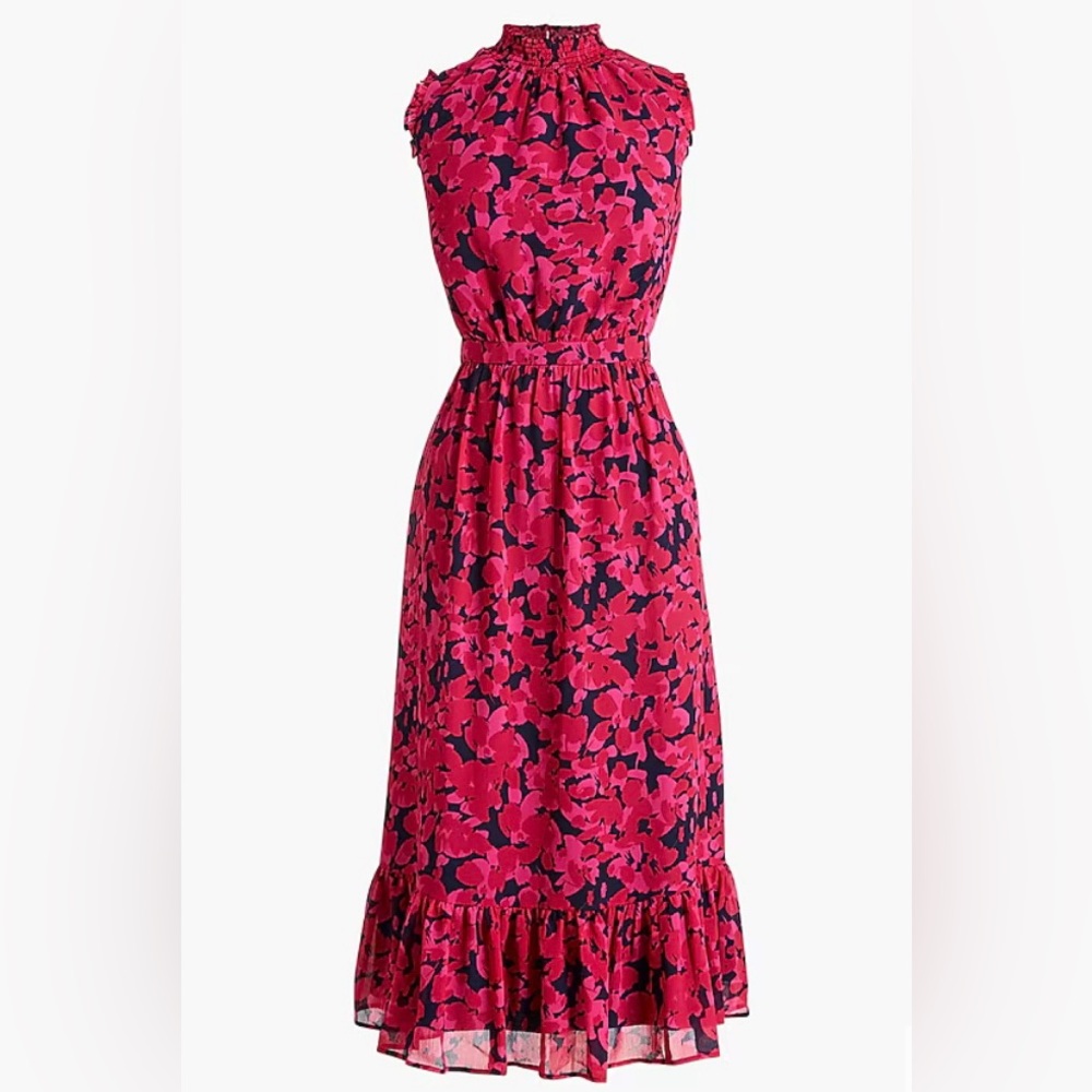 J. Crew Pink and Black Ruffled Tiered Midi Sundress